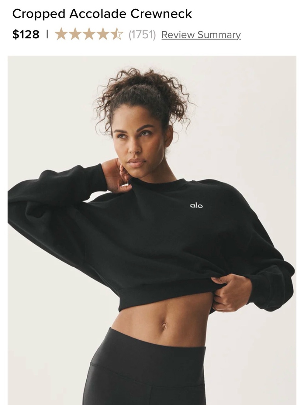 NWT - ALO Yoga Black Cropped Accolade Crewneck Sweatshirt